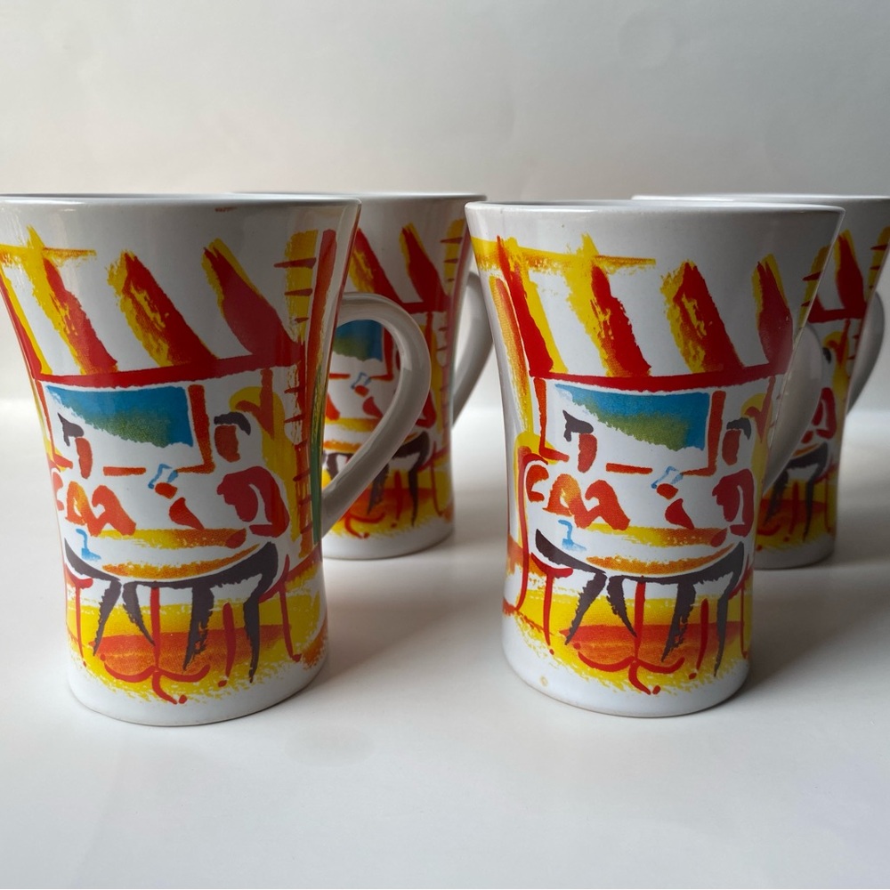Vintage Nescafé bistro cafe scene coffee mugs